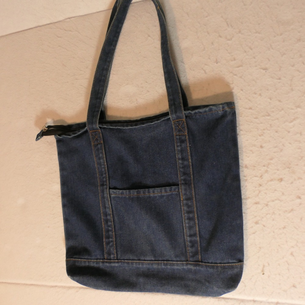 Womens Denim Tote Bag M Blue Y2K Indie Minimalist Grunge Reusable Utility Basic